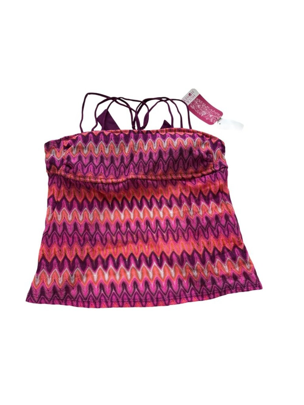 Hula Honey Zigzag Tankini Top Pink M Adjustable Straps Swimwear Boho Festival